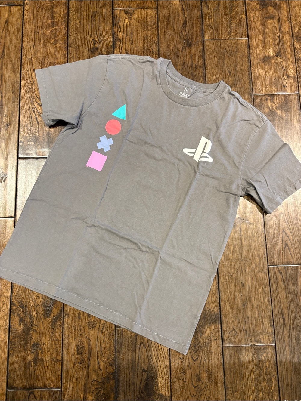 GAP Kids Gray Tee with White PlayStation Logo and Colorful Icons